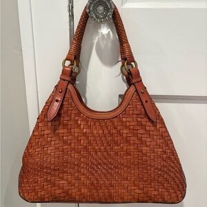 Cole Haan “Genevieve” Woven Leather Shoulder Bag - British Tan
